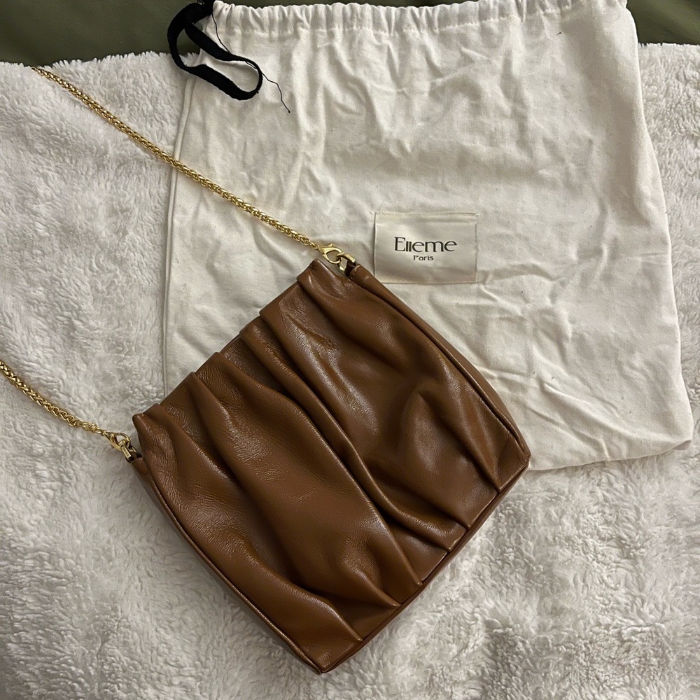 ELLEME - BROWN LEATHER BAG WITH GOLD CHAIN